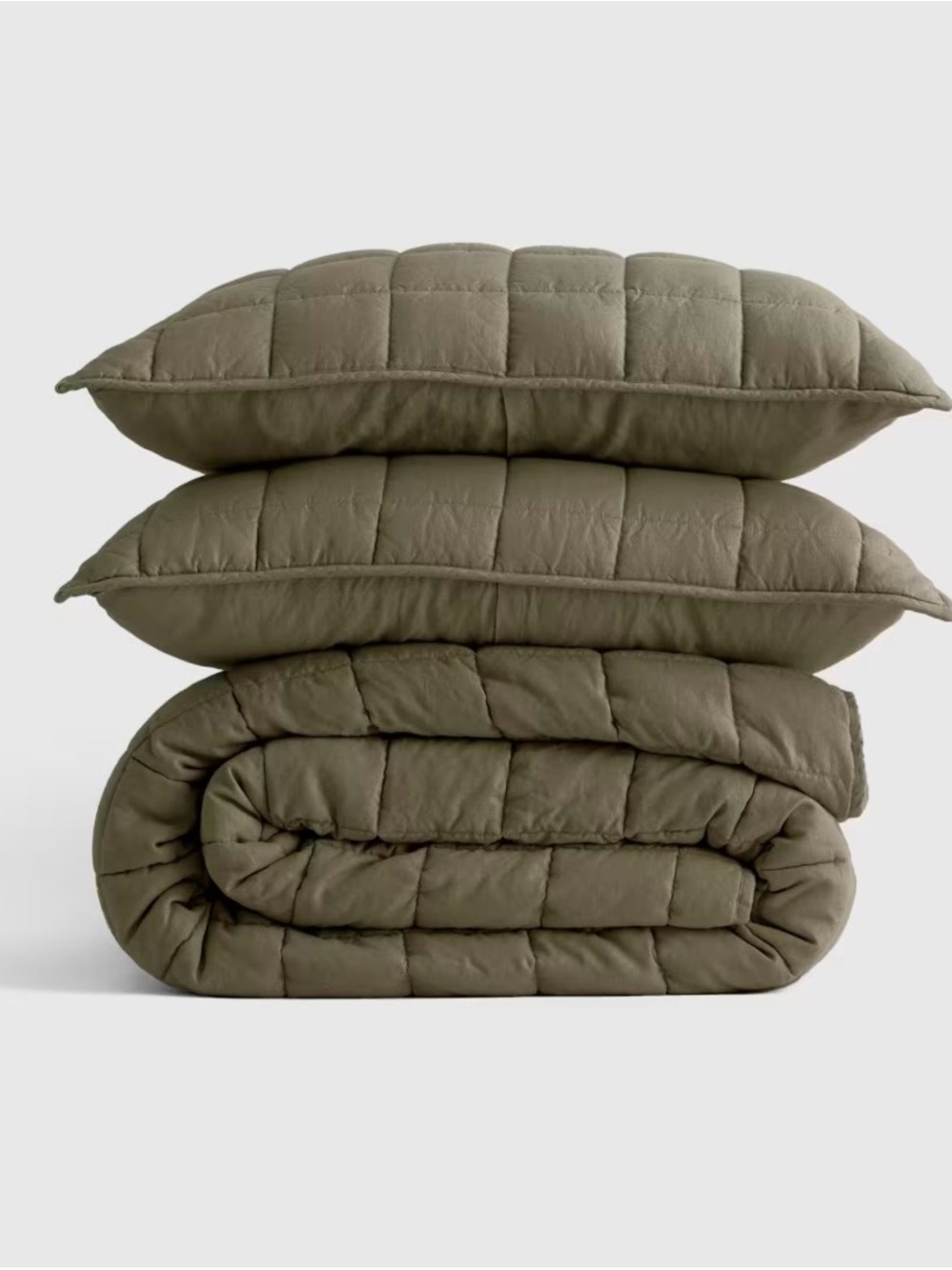 Quince European Linen Box Quilt Set in Olive- Full/Queen